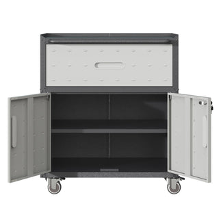 Sturdy And Durable Metal Tool Cabinet For Garage With Wheels Mobile Heavy Duty Storage Cabinet With 1 Drawer And 2 Locking Doors