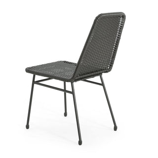 Outdoor Dining Chairs (Set of 2), Rattan Backrest And Cushions, Iron Frame - Dark Brown