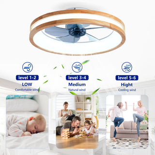 Ceiling Fans With LED Light Source And Remote Control, 3000 - 6500K Dimmable, 6 Speeds, Quiet DC Motor For Living Room - Natural Wood / White