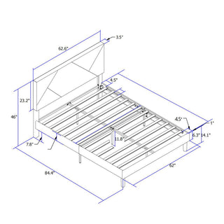 Upholstered Platform Bed Frame With Headboard, Wood Slat Support