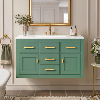 Wall Mounted Bathroom Cabinet With Sink, Multiple Drawers And Doors - Green