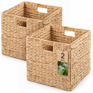 Folding Storage Baskets, Hand Cube Baskets With Cutout Handles Shelf Organizer, Toy Storage, Closet Storage (Set of 2) - Light Brown