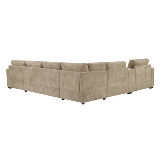 Modular 5 Seat U-Shape Sectional Sofa With Chaise Lounge, Built In Cup Holders And Storage Drawer