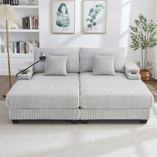 Modern Chaise Sofa With Adjustable Backrest, Cup Holders, Phone Holder & Storage Compartments For Living Room