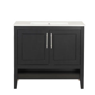 36" Bathroom Vanity With Sink, Frame Cabinet With Doors And Drawers - Black