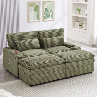 Convertible Loveseat Sofa With Storage, USB Ports, Cup Holders