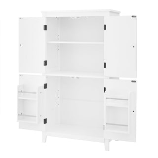 Elegant Bathroom Floor Storage Cabinet With 4 Doors, Adjustable Shelves