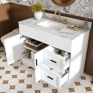 Bathroom Vanity Set, Fluted Cabinet, Soft Close Doors & Drawers, 3 Faucet Holes, Sink Included - White
