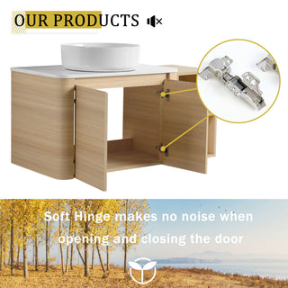 Mounted Bathroom Vanity With Art Sink, Storage Shelves, Soft Close Door