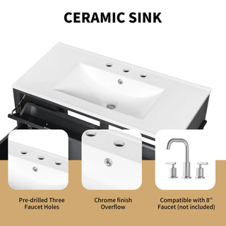 Modern Bathroom Vanity With Sink Top, Flip Drawer Design