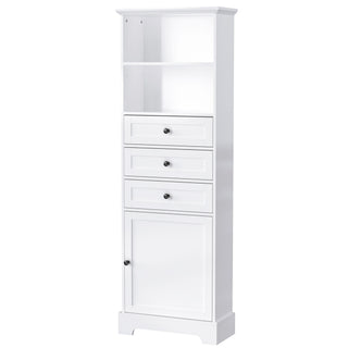 Tall Storage Cabinet With 3 Drawers And Adjustable Shelves For Bathroom