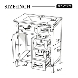 Bathroom Vanity With Sink, Freestanding Design, Soft Close Doors & Drawers - White