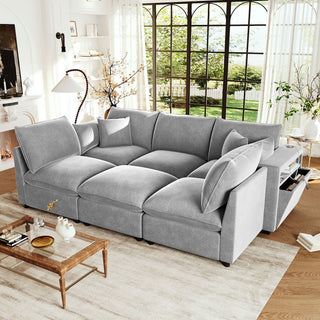 Modern Sectional Sofa U-Shaped With Movable Ottoman Storage Armrests And USB Ports