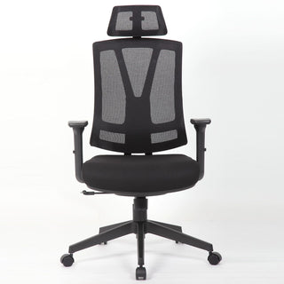 Office Chair With Adjustable Headrest & Back, High Back Swivel - Black
