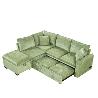 Convertible Sofa Bed Sectional Sofa Sleeper L-Shaped Sofa With A Storage Ottoman, Two Pillows, Two Power Sockets And Two USB Ports For Living Room
