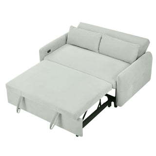 Pull-Out 2 Seat Modern Sleeper Sofa With 2 Throw Pillows And USB Ports
