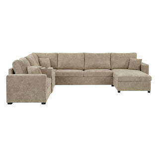Modular 5 Seat U-Shape Sectional Sofa With Chaise Lounge, Built In Cup Holders And Storage Drawer