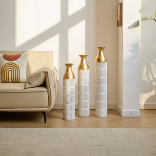 Floor Metal Vases Decorated White Metal Vases (Set of 3) Gorgeous Home Decoration Large Glazed Metal Vases - White
