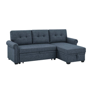 Blend Upholstered Sleeper Sofa With Reversible Chaise And Tufted Back - Dark Blue