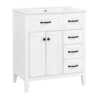 Bathroom Vanity With Sink, Freestanding Design, Soft Close Doors & Drawers - White