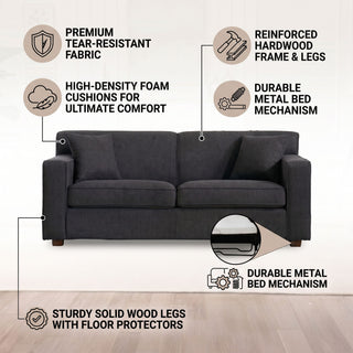 Loveseat Sleeper Sofa With Full Size Pull Out Bed, 2 Seater Convertible Couch For Small Apartments - Gray