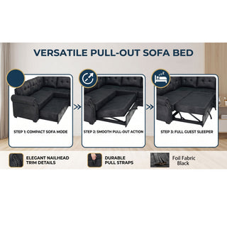 U Shape Sectional Sleeper Sofa With Pull Out Bed And Storage Chaise - Black
