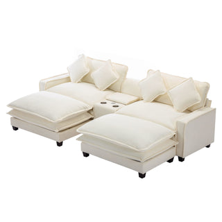 Sectional Sofa Upholstered Sofa With Two Removable Ottoman, Two USB Ports, Two Cup Holders And Large Storage Box For Living Room