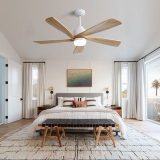 52" Smart Remote Control Ceiling Fan With Dimmable LED Light, 5 Blades, Reversible DC Motor - White