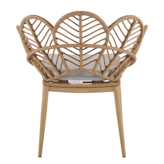 Kirk - Outdoor Wicker Peacock Shape Papasan Style Chair, Teak Finished Leg (Set of 2) - Beige / Light Brown / Light Teak