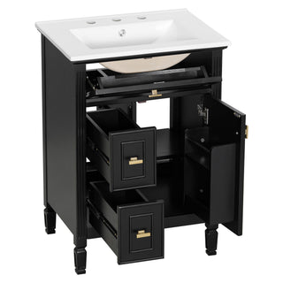 Bathroom Vanity With Sink, Flip Drawer, 2 Drawers, Adjustable Shelf
