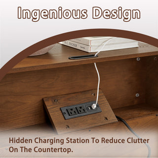 Nightstand With Hidden Charging Station USB Ports & Outlet Hole