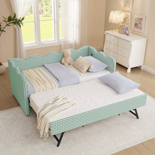 Gingham Daybed With USB Charging Port, Wave Shaped Design