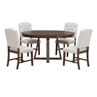 Dining Set With Leaf Round Table And 4 Upholstered Chairs