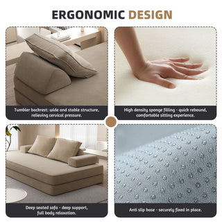 Multifunctional Convertible Sofa Bed With 2 Tumbler Backrests And 2 Pillows, Deep Seat Couch