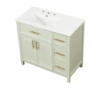 36" Bathroom Vanity With Sink, 2 Doors, 3 Drawers, Rectangular - White