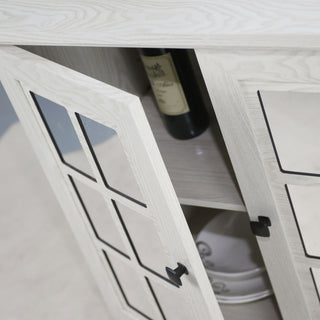 Sideboard Cabinet With Mirrored Doors, Adjustable Shelf, Metal Handles