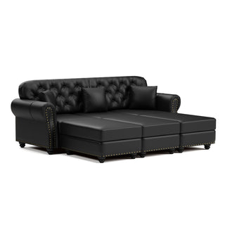 Upholstered Sofa With Nailhead Trim, Rolled Armrests With Ottoman