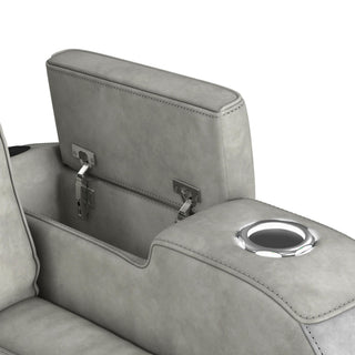 Prime Time - P3 Sofa With Ddt, 3.0 Table, 7 Colors (Led And Cup Holders), Reading Light, Vibration, Speaker, And Heat Massage - Leather Gel Light Gray