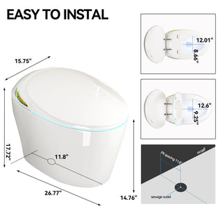Unique Smart Toile With Built In Bidet, Auto Open / Close Seat, Foot Sensor, LED Display, Night Light, Warm Water & Dryer Ceramic