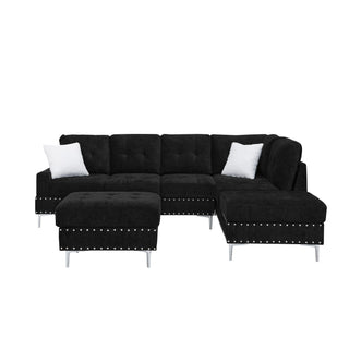 L-Shaped Sectional Sofa With Chaise And Storage Ottoman, Includes 2 Pillows
