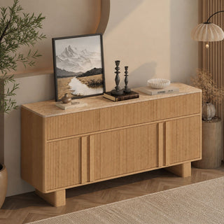 Sideboard Buffet Cabinet With 3 Drawers And 4 Doors For Dining Room
