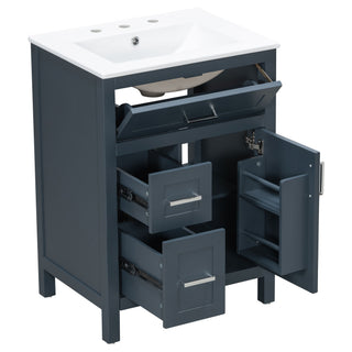 Modern Bathroom Vanity With Sink, Flip Drawer & 2 Drawers, Soft Close Hinges, Adjustable Shelf