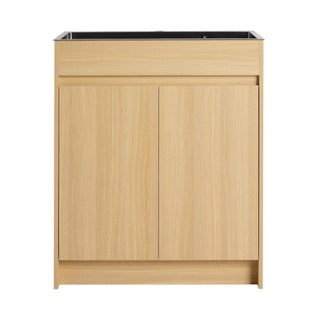 28" Freestanding Bathroom Vanity With Sink, Soft Close Doors - Oak