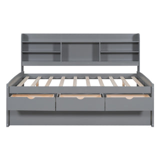 Captain Bed With Built In Bookshelves, 3 Storage Drawers, And Trundle