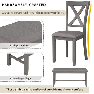 6 Piece Rectangular Dining Table Set With 4 Chairs And Bench