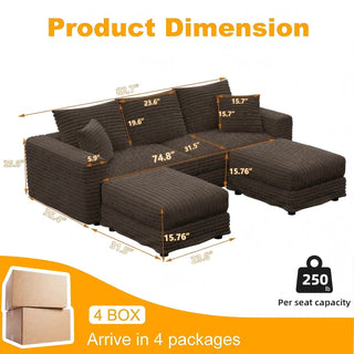 Deep Seat Convertible Sofa With Soft Pillows And Ottomans