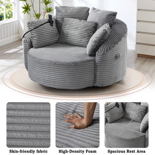 Swivel Accent Barrel Chair With Adjustable Phone Holder, 5 Pillows For Living Room