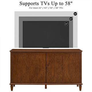 TV Stand With Carved Geometric Doors, Storage Cabinet For Living Room - Walnut