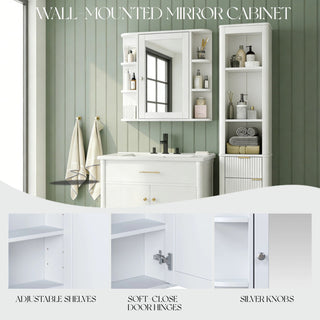 Bathroom Wall Storage Cabinet With Mirror And Adjustable Shelf, 6 Open Shelves