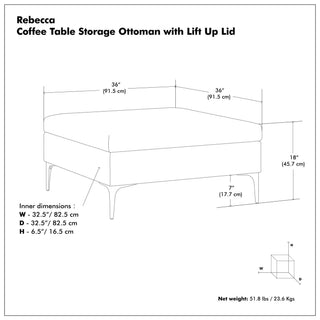 Rebecca - Multifunctional Coffee Table Storage Ottoman With Lift Up Lid